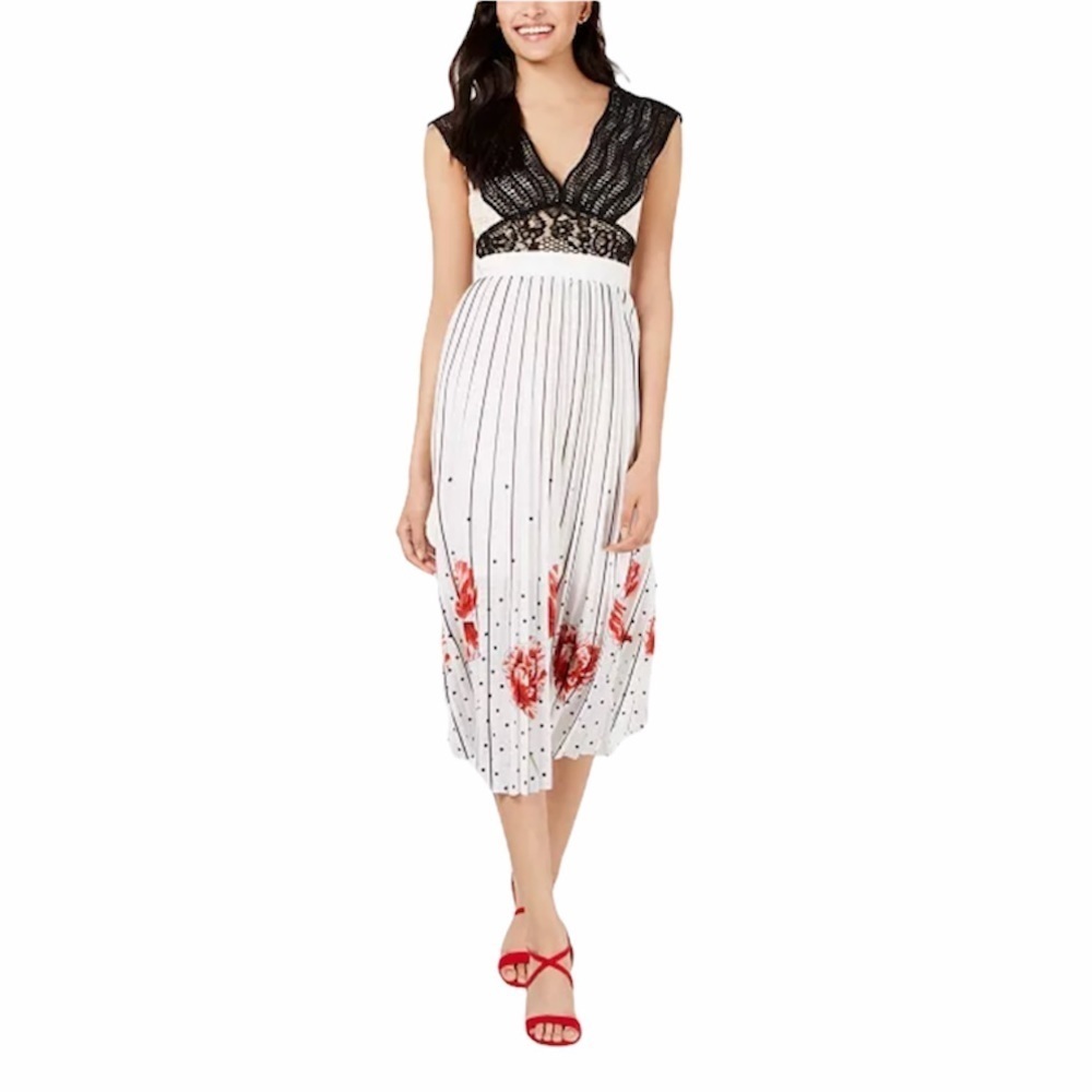 Foxiedox | Crochet Lace Pleated Printed Midi Dress